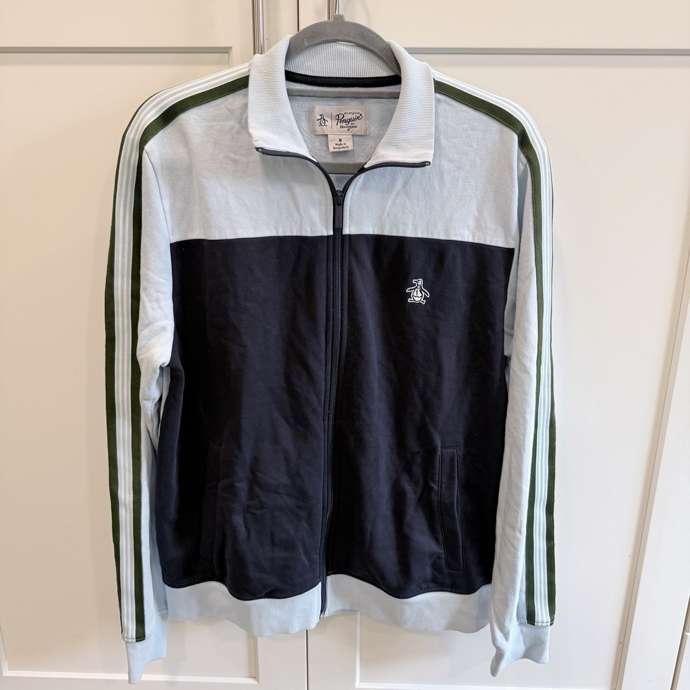 Original Penguin Munsingwear Mens M Track Jacket Full Zip Colorblock 100% Cotton